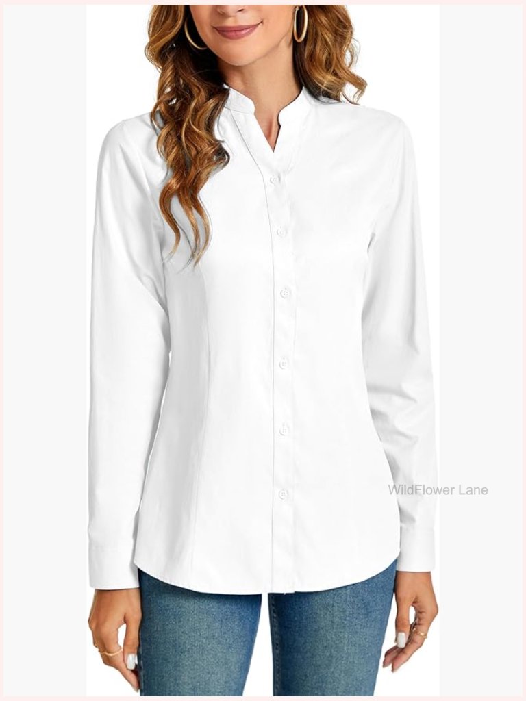 Women's Long Sleeve Button Down Shirt Business Casual Blouse Slim Fit